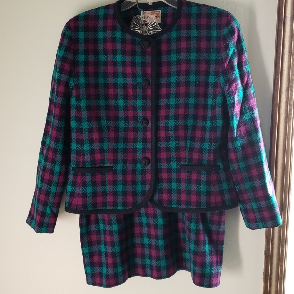 Purple/green/black wool pendleton suit Sz 14P